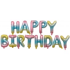 Фольгированный шар-фигура мини-надпись "Happy Birthday" нежная радуга градиент (41 см)