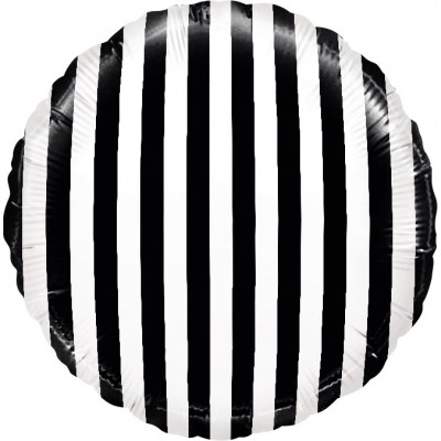 Фольгированный воздушный шар-круг Белые полоски черный (46 см)