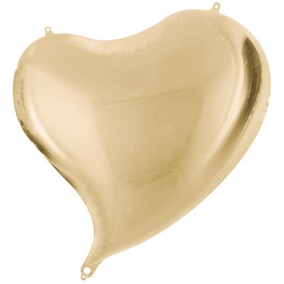 Однотонный фольгированный воздушный шар Сердце с изгибом белое золото (46 см)