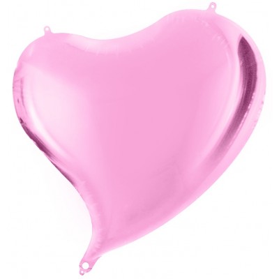 Однотонный фольгированный воздушный шар-сердце с изгибом розовый (46 см)