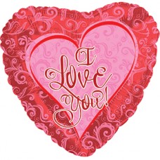 Фольгированный воздушный шар-сердце "Я люблю тебя" (кружевное) красный (46 см)