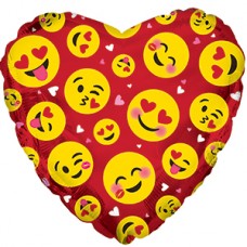 Фольгированный воздушный шар-сердце Влюбленные смайлы красный (46 см)