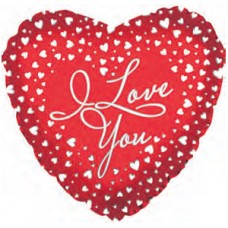 Фольгированный воздушный шар-сердце "Я люблю тебя" (водопад сердец) красный (46 см)