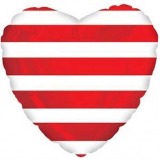 Фольгированный воздушный шар-сердце Белые полоски красный (46 см)