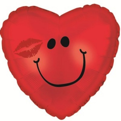 Фольгированный воздушный шар-сердце Смайл с поцелуем красный (46 см)