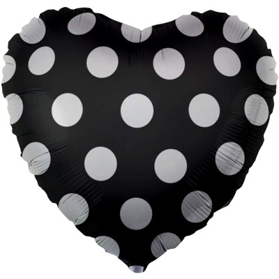 Фольгированный воздушный шар-сердце Белые точки черный (46 см)