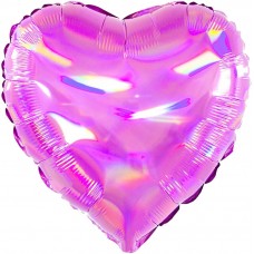 Однотонный фольгированный воздушный шар-сердце Перламутровый блеск фуше голография (46 см)