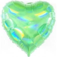Однотонный фольгированный воздушный шар-сердце Перламутровый блеск зеленый голография (46 см)