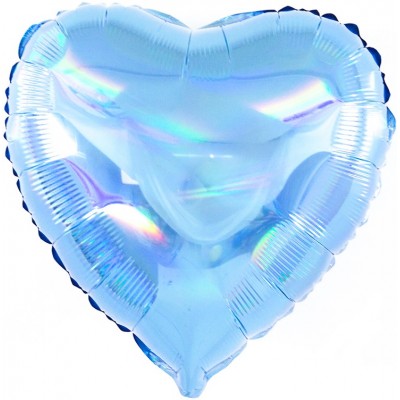Однотонный фольгированный воздушный шар-сердце Перламутровый блеск голубой голография (46 см)