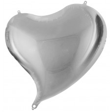 Однотонный фольгированный воздушный шар Сердце с изгибом серебро (46 см)