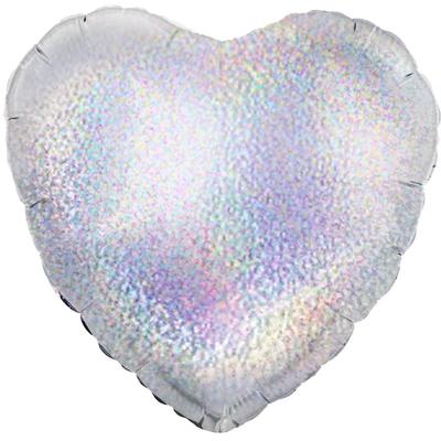Однотонный фольгированный воздушный шар Сердце серебро голография (46 см)