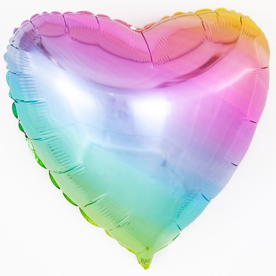 Однотонный фольгированный воздушный шар-сердце Нежная радуга градиент (81 см)
