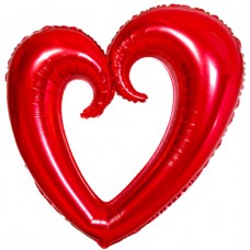 Однотонный фольгированный воздушный шар-фигура Сердце вензель красный (102 см)