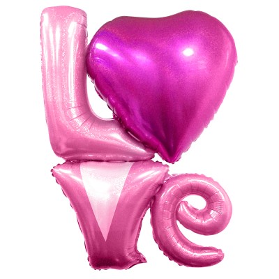 Фольгированный шар-фигура надпись "LOVE" розовый голография (104 см)