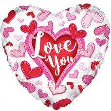 Фольгированный воздушный шар-сердце "Я люблю тебя" (сердечки) белый (46 см)