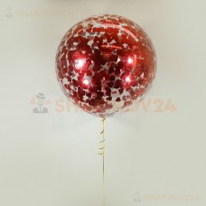 Шар гигант c красными сердцами- конфетти 90 см