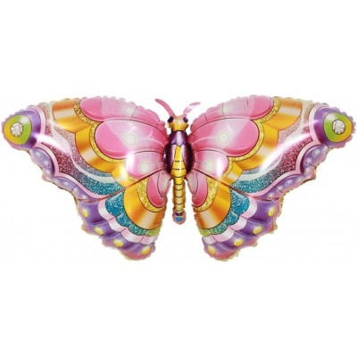 Шар (38''/97 см) Фигура, Сверкающая бабочка, Розовый