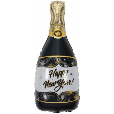 Фольгированный воздушный шар-фигура Бутылка шампанского "С Новым Годом" черный (102 см)