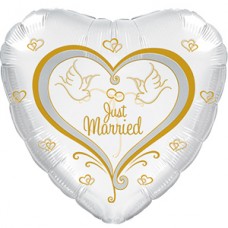 Фольгированный воздушный шар-сердце Свадебные голуби белый (46 см)