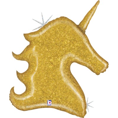 Фольгированный воздушный шар-фигура голова Звездный Единорог золото голография (97 см)