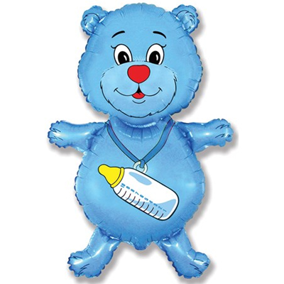 Фольгированный воздушный шар-фигура Медвежонок-мальчик синий (94 см)