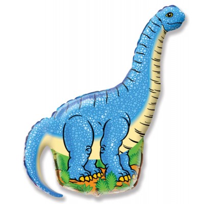 Фольгированный воздушный шар-фигура Динозавр диплодок синий (109 см)
