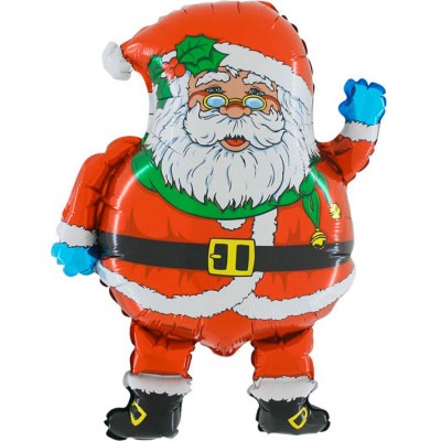Фольгированный воздушный шар-фигура Дед Мороз в очках красный (74 см)
