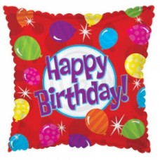 Фольгированный воздушный шар Квадрат С Днем рождения (яркие шары) красный (46 см)