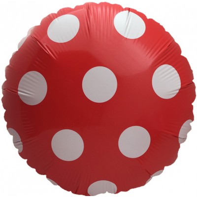 Фольгированный воздушный шар-круг Белые точки красный (46 см)