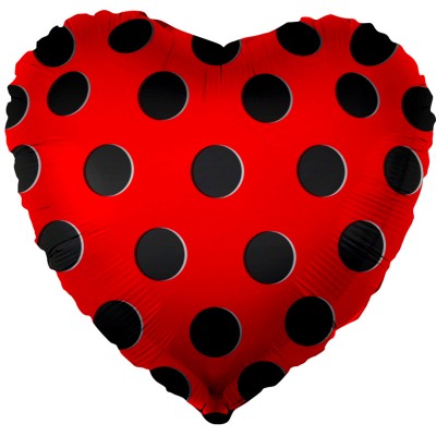 Фольгированный воздушный шар-сердце Черные точки-1 красный (46 см)
