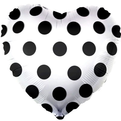 Фольгированный воздушный шар-сердце Черные точки белый (46 см)