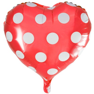 Фольгированный воздушный шар-сердце Точки красный (46 см)