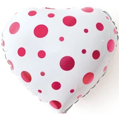 Фольгированный воздушный шар-сердце Розовые точки белый (46 см)