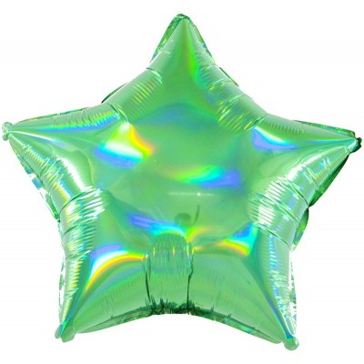 Однотонный фольгированный воздушный шар-звезда перламутровый блеск зеленый голография (46 см)
