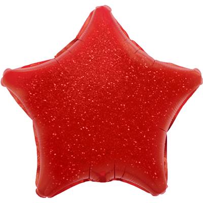 Однотонный фольгированный воздушный шар-звезда красный голография (46 см)