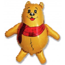 Шар (33''/84 см) Фигура, Медвежонок с красным шарфом, Желтый