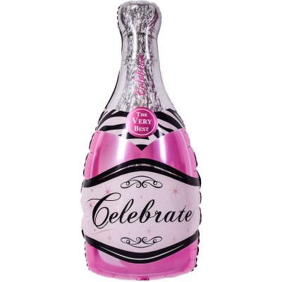 Шар (39''/99 см) Фигура, Бутылка Шампанское, Розовый