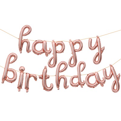 Набор шаров-букв мини-надпись "Happy Birthday" (изящный курсив) розовое золото (43 см)