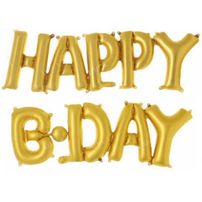 Фольгированный шар-фигура мини-надпись "Happy B-Day" золото (36 см)