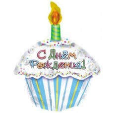 Фольгированный воздушный шар-фигура С Днем рождения (тортик) на русском языке  (56 см)