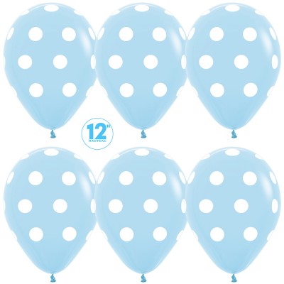 Воздушный шар Белые точки голубой пастель (30 см)