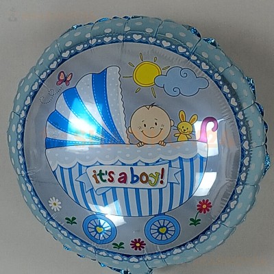 Шар (18''/46 см) Круг, Детская коляска для мальчика, Голубой