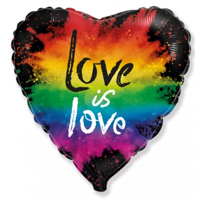 Фольгированный воздушный шар-сердце Любовь (яркие краски) черный (46 см)