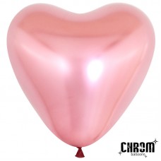Воздушный шар-сердце розовый хром (30 см)