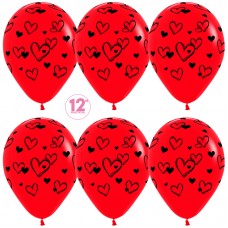 Воздушный шар Набросок сердец красный (30 см)