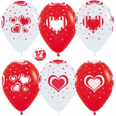 Воздушный шар Множество сердец белый/красный (30 см)