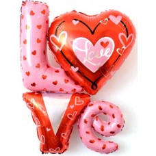 Фольгированный шар-фигура надпись "LOVE" с сердечками (104 см)